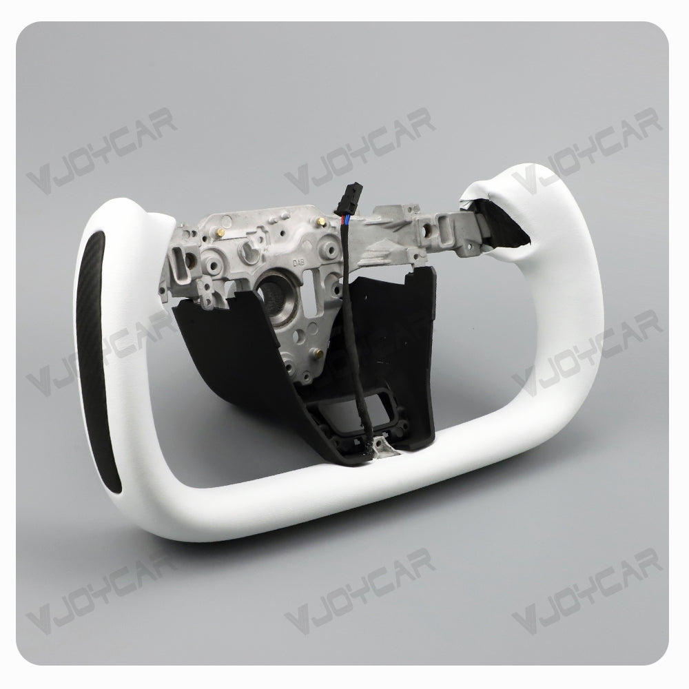 New Tesla Model Y juiper Model 3 highland Yoke Steering Wheel 350mm White Leather with Black Carbon Fiber