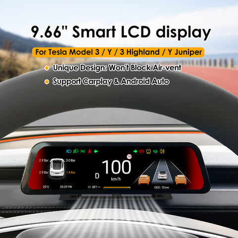 Newest Gen3 9.66 inches Instrument Display for Tesla New Model Y Juniper Dashboard with Air Outlet for All Tesla Model 3 Y