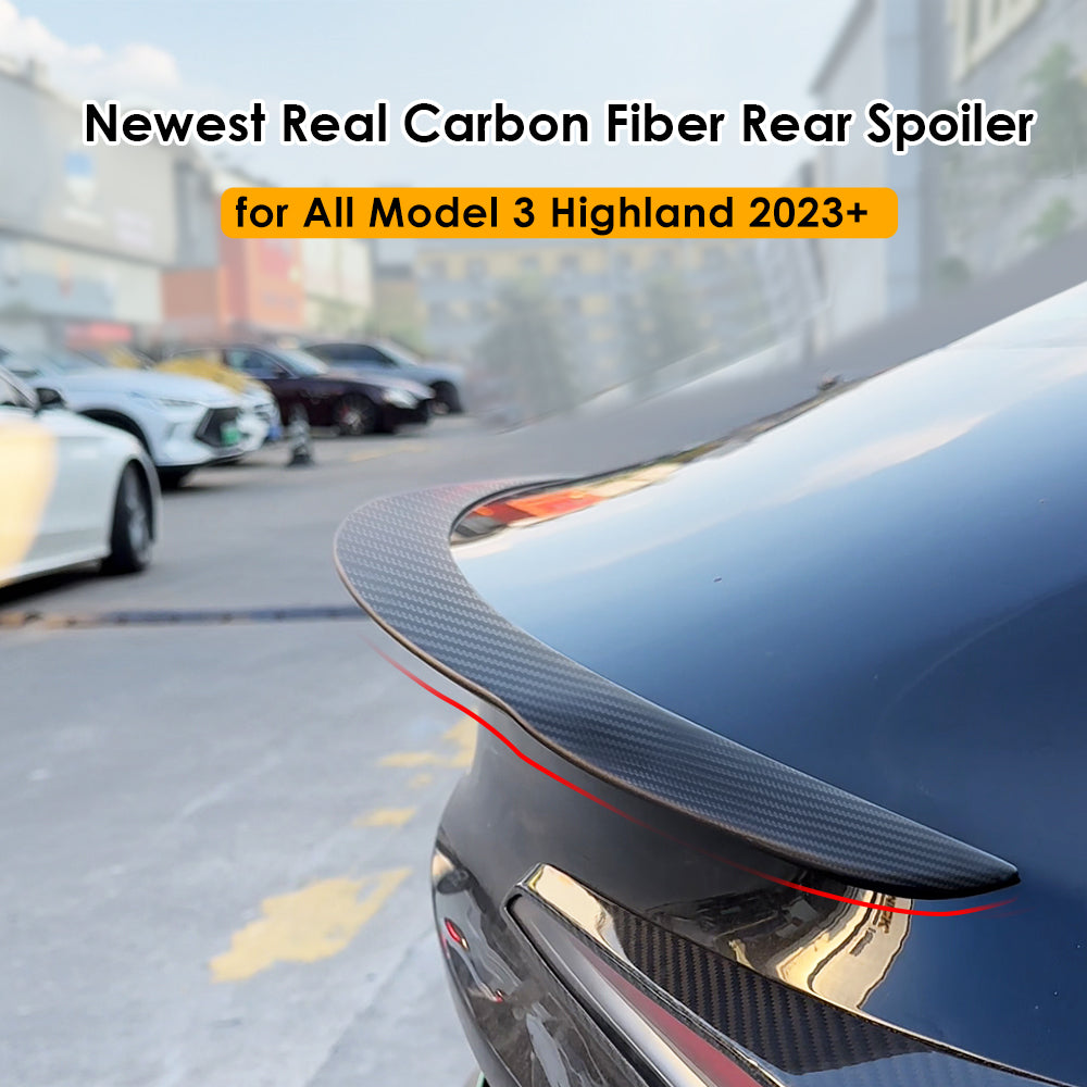 New Design Real Carbon Fiber Spoiler For Tesla Model 3 Highland Trunk Wing Fabric Kits