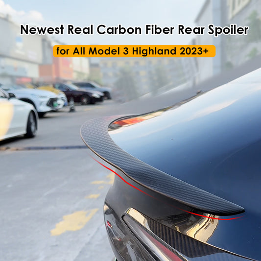 New Design Real Carbon Fiber Spoiler For Tesla Model 3 Highland Trunk Wing Fabric Kits