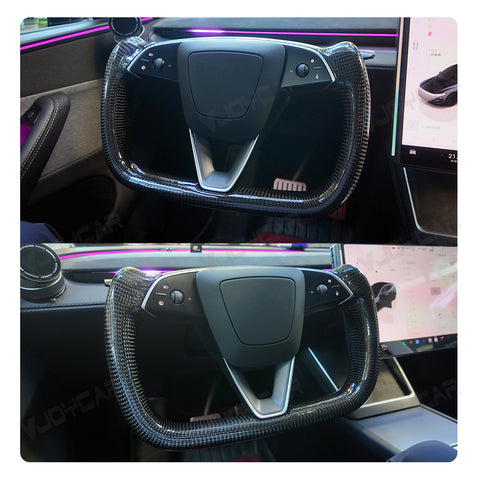 2026+ New Tesla Model Y Juniper Carbon Fiber Yoke Steering Wheel Handle With Heating 350mm Retrofit Customized Handles