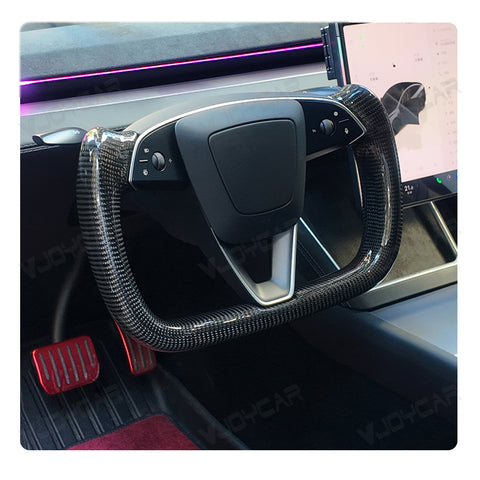 2026+ New Tesla Model Y Juniper Carbon Fiber Yoke Steering Wheel Handle With Heating 350mm Retrofit Customized Handles