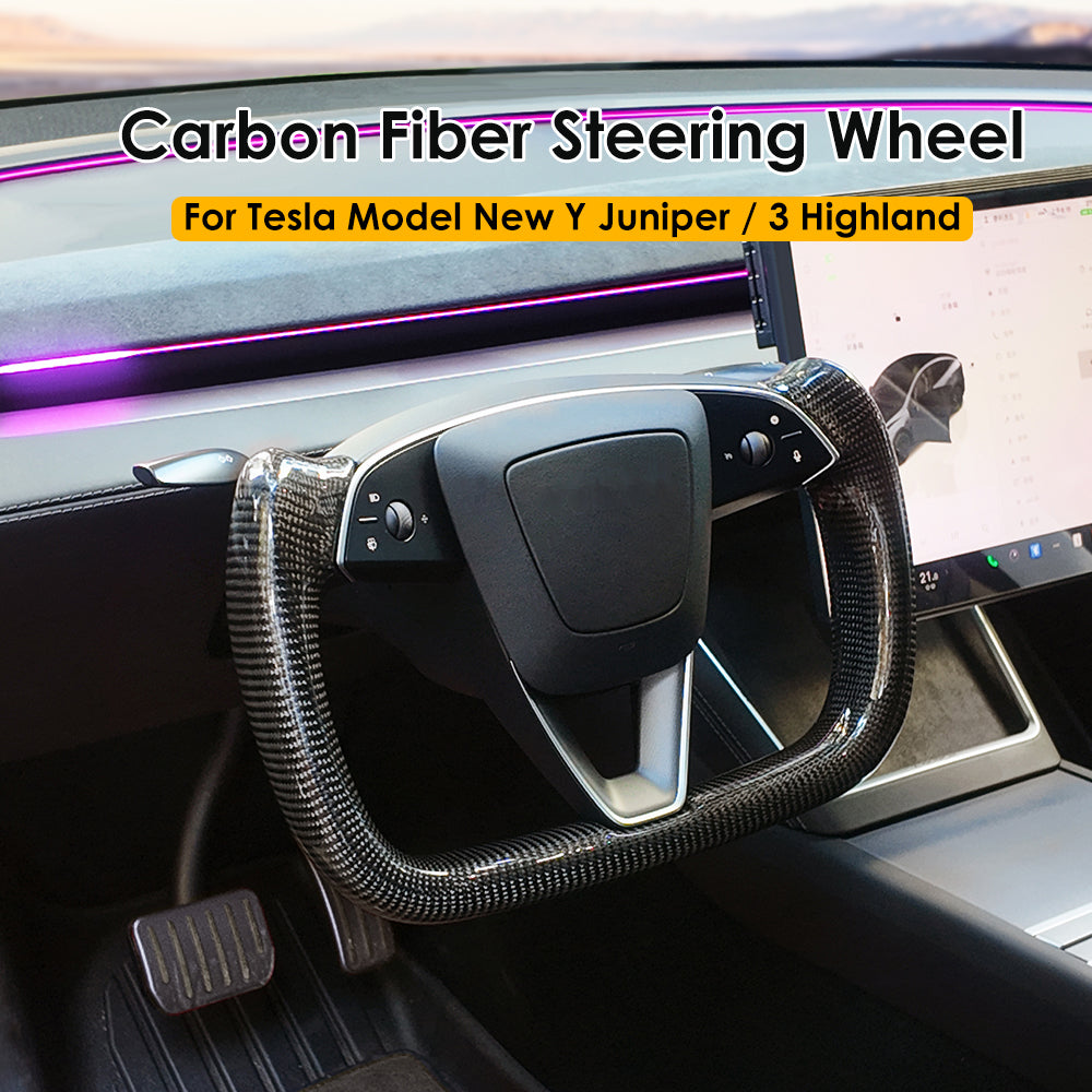 2026+ New Tesla Model Y Juniper Carbon Fiber Yoke Steering Wheel Handle With Heating 350mm Retrofit Customized Handles
