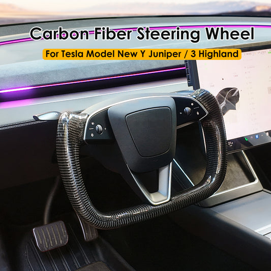 2026+ New Tesla Model Y Juniper Carbon Fiber Yoke Steering Wheel Handle With Heating 350mm Retrofit Customized Handles
