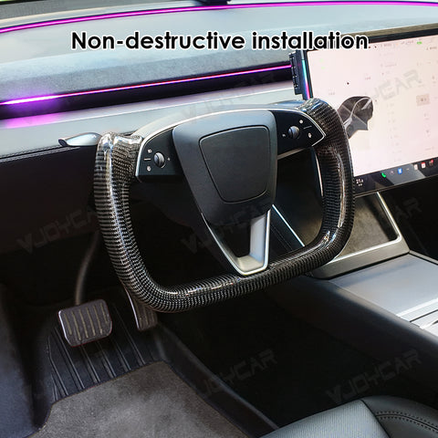 2026+ New Tesla Model Y Juniper Carbon Fiber Yoke Steering Wheel Handle With Heating 350mm Retrofit Customized Handles