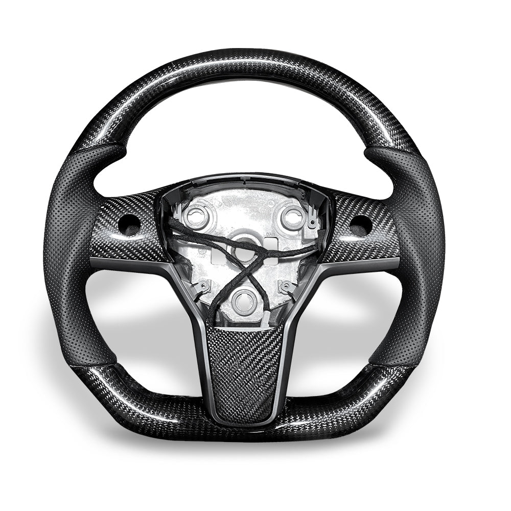 Real Dry Carbon Fiber Steering Wheel Round Handle for Tesla Model3 ModelY