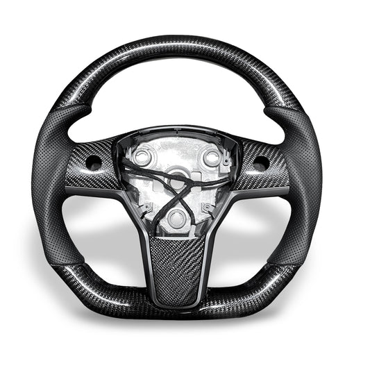 Real Dry Carbon Fiber Steering Wheel Round Handle for Tesla Model3 ModelY