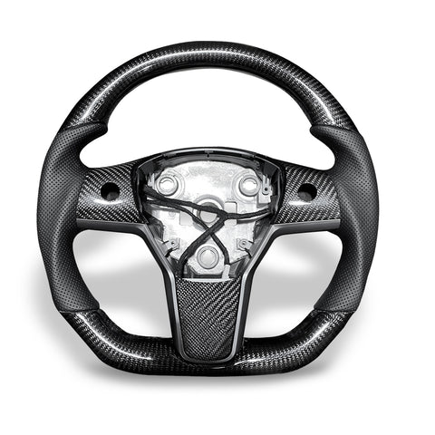 Real Dry Carbon Fiber Steering Wheel Round Handle for Tesla Model3 ModelY