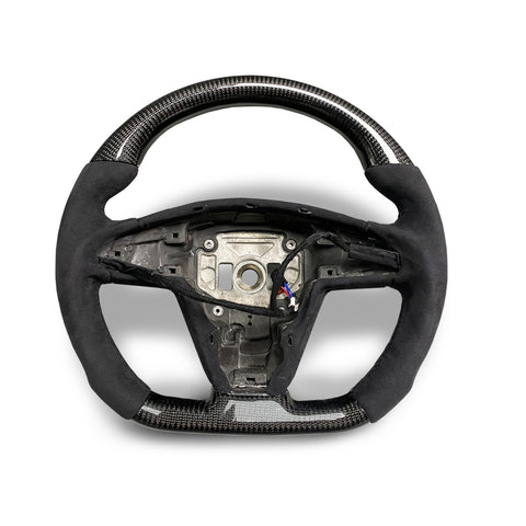 Round Carbon Fiber Steering Wheel Handle for Tesla Model X S 2021+