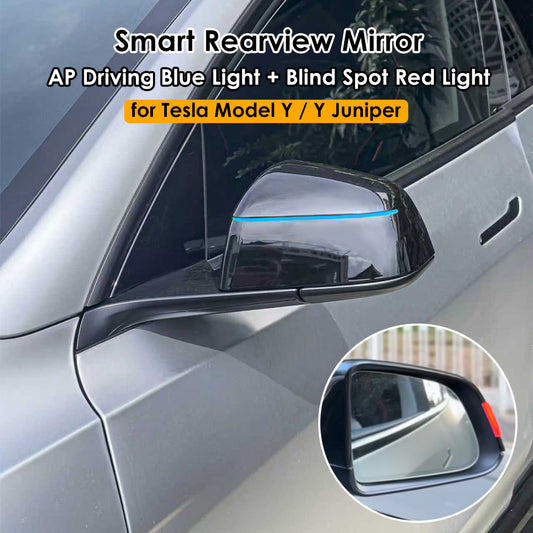 for Tesla Model Y / Model Y Juniper Full Self-Driving FSD Enhanced Autopilot Driving AP Rearview Mirror Blue Light with Blind Spot Red Light