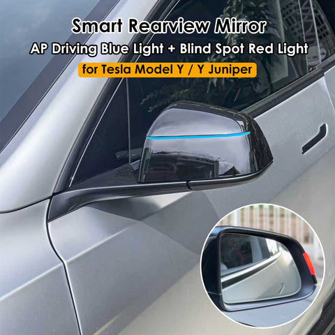 for Tesla Model Y / Model Y Juniper Full Self-Driving FSD Enhanced Autopilot Driving AP Rearview Mirror Blue Light with Blind Spot Red Light