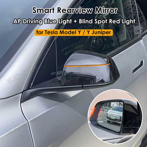 for Tesla Model Y / Model Y Juniper Full Self-Driving FSD Enhanced Autopilot Driving AP Rearview Mirror Blue Light with Blind Spot Red Light