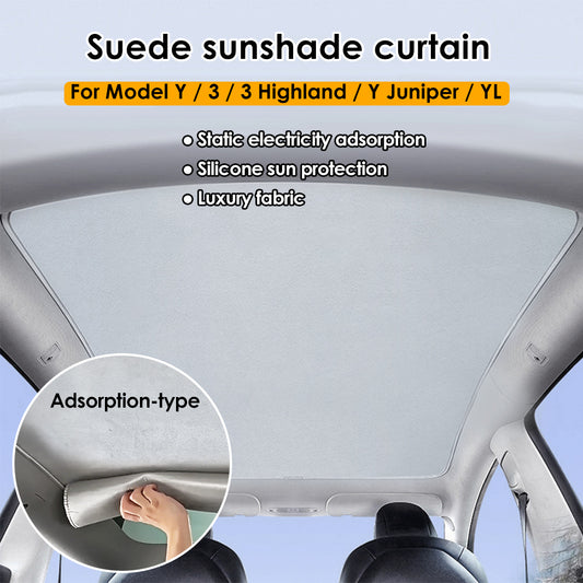 for Tesla Model 3 Highland Y Juniper YL Suede Electrostatic Adsorption Sunshade Roof Easy Installation