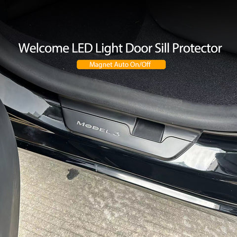 for Tesla Model 3 Highland Door Sill Protector LED Lights Magnetic Illuminated Pedal Kits Auto On Off By Magnets 4PCS Door