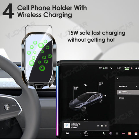 For Tesla Model 3 Highland Model Y Juniper New Central Screen Protection Ambient Light Wireless Phone Charger Phone Holder
