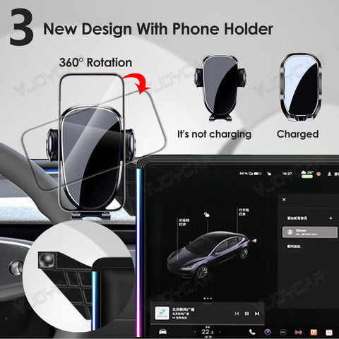 For Tesla Model 3 Highland Model Y Juniper New Central Screen Protection Ambient Light Wireless Phone Charger Phone Holder