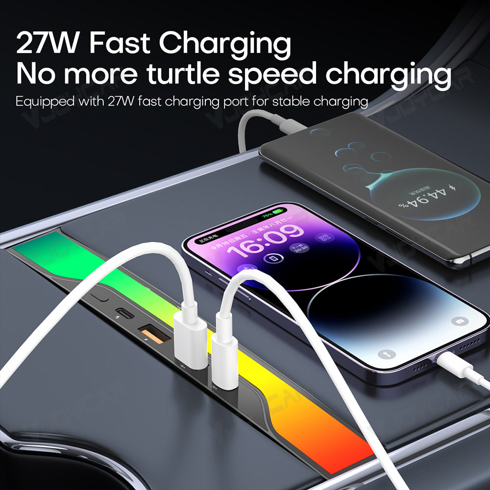 For Tesla Model Y Model 3 USB Hub 4-Port 27W Fast Charger Smart Docking Station