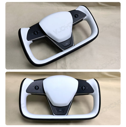 New Two Colors Mixed 377mm Yoke Steering Wheel 3.0 For Tesla Model 3 Model Y Yoke Handle Racing Car Handle Heating Customize Colors