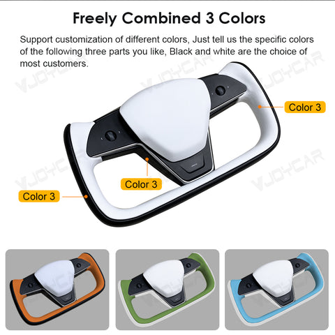 New Two Colors Mixed 377mm Yoke Steering Wheel 3.0 For Tesla Model 3 Model Y Yoke Handle Racing Car Handle Heating Customize Colors