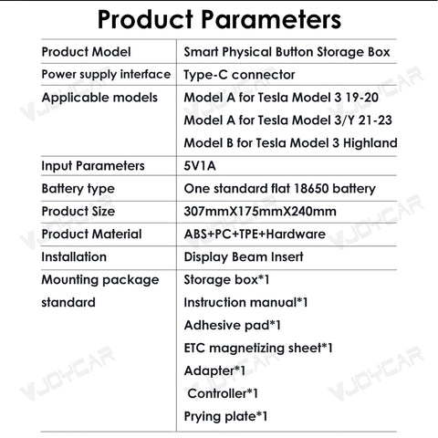 Smart Physic Button for Tesla Model Y Model 3 Highland Center Screen Storage Box Wireless Control Buttons Car Door Seat