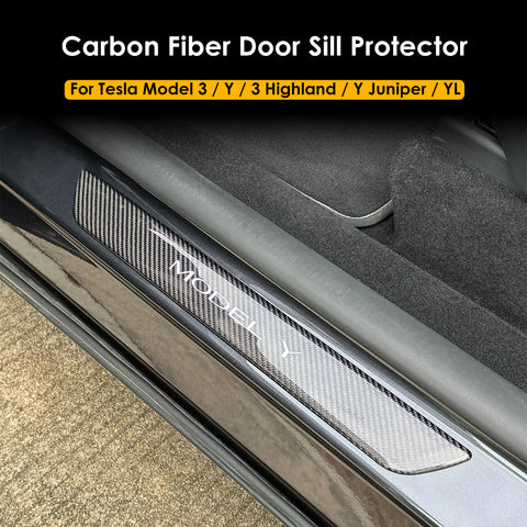 For Tesla Model 3 Highland Model Y Juniper Carbon Fiber Door Sill Protector Real Dry Carbon Fibre Kit Interior Accessories