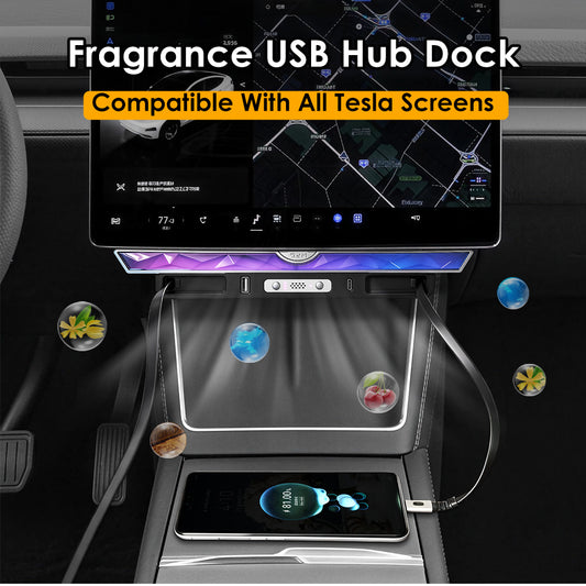 Universal for Tesla Fragrance USB Hub Dock Crystal Ambient Light Retractable Charging Cable