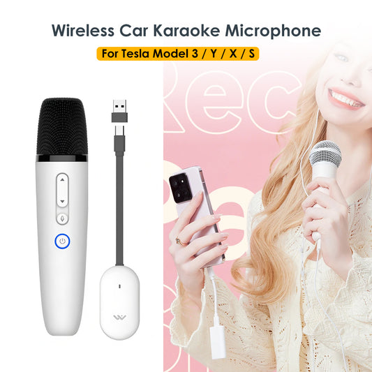 Universal for Tesla Model 3 X Y S Cybertruck Car Karaoke Microphone Rechargeable Mic with USB-A & USB-C Receiver