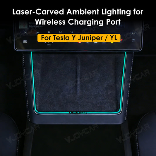 Wireless Charging Port Laser Carved Dynamic Ambient Lighting for Tesla Model Y Juniper Model YL