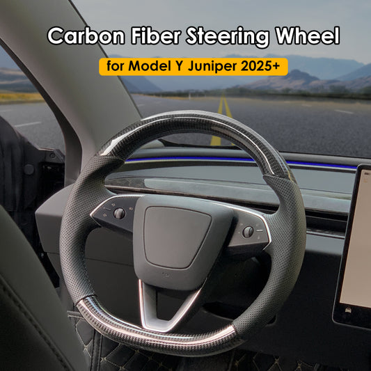 for 2025 + New Tesla Model Y Juniper Carbon Fiber Sport Steering Wheel Round Handle Upgrade Custom Modification