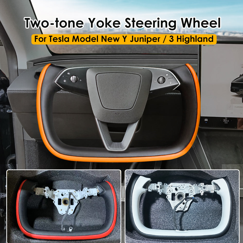 New 2026 Tesla Model Y Juniper Yoke Steering Wheel Custom Double Colors With Heating 350mm Retrofit Replacement Model 3 Highland