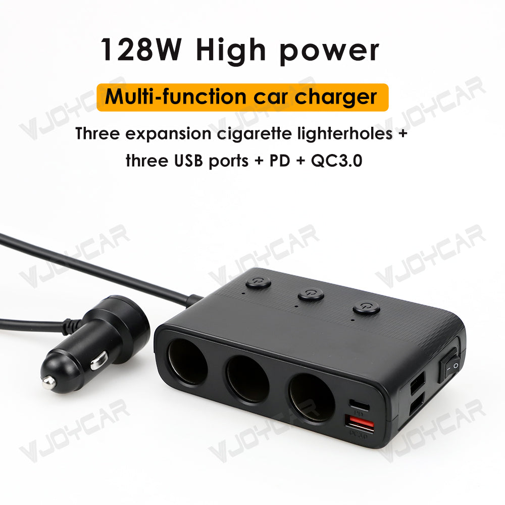 For Tesla Model 3 Model Y New 1 to 3 Car Charger Splitter Cigarette Lighter Adapter Car Cigarette Lighter Socket Splitter with Switch