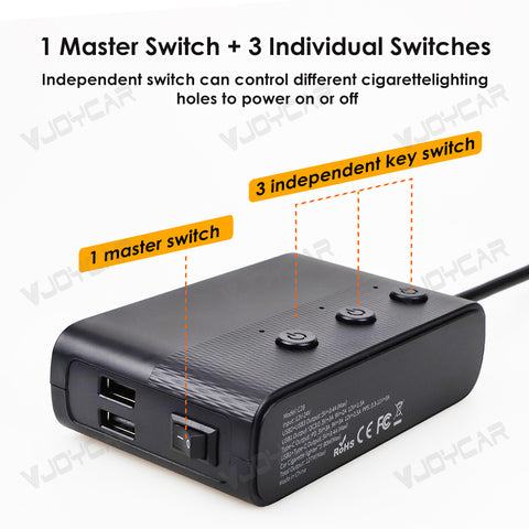 For Tesla Model 3 Model Y New 1 to 3 Car Charger Splitter Cigarette Lighter Adapter Car Cigarette Lighter Socket Splitter with Switch