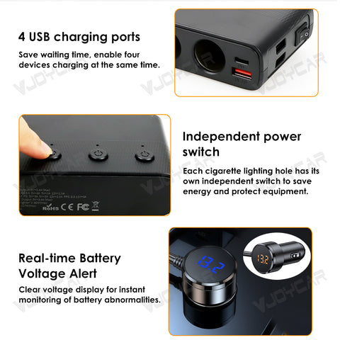 For Tesla Model 3 Model Y New 1 to 3 Car Charger Splitter Cigarette Lighter Adapter Car Cigarette Lighter Socket Splitter with Switch
