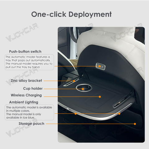 For Tesla Model 3 Y YL X Seat Back Foldable Table Tray Option Electric Auto Fold Colorful Ambient Light