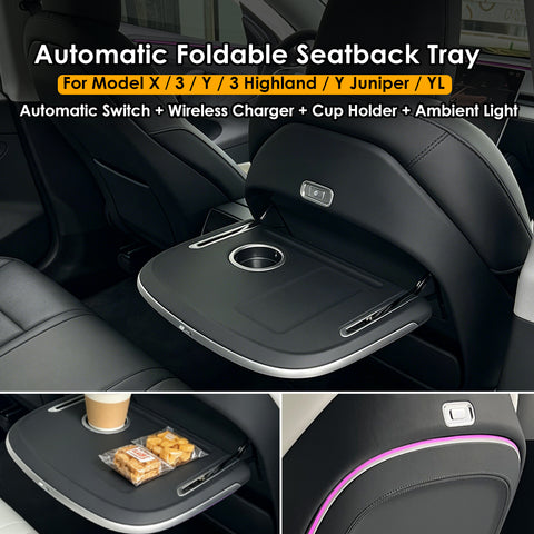 For Tesla Model 3 Y YL X Seat Back Foldable Table Tray Option Electric Auto Fold Colorful Ambient Light