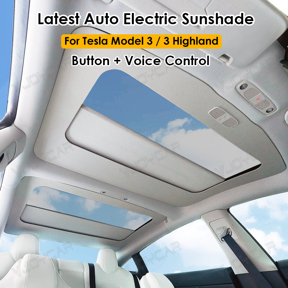 for Tesla Model 3 and Model 3 Highland Auto Electric Sunshade Retractable Glass Roof Shade Voice + Button Easy Control