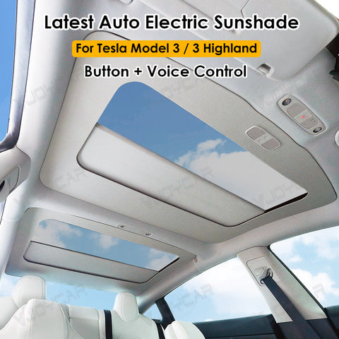 for Tesla Model 3 and Model 3 Highland Auto Electric Sunshade Retractable Glass Roof Shade Voice + Button Easy Control
