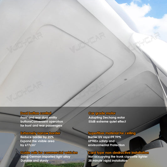 for Tesla Model 3 and Model 3 Highland Auto Electric Sunshade Retractable Glass Roof Shade Voice + Button Easy Control