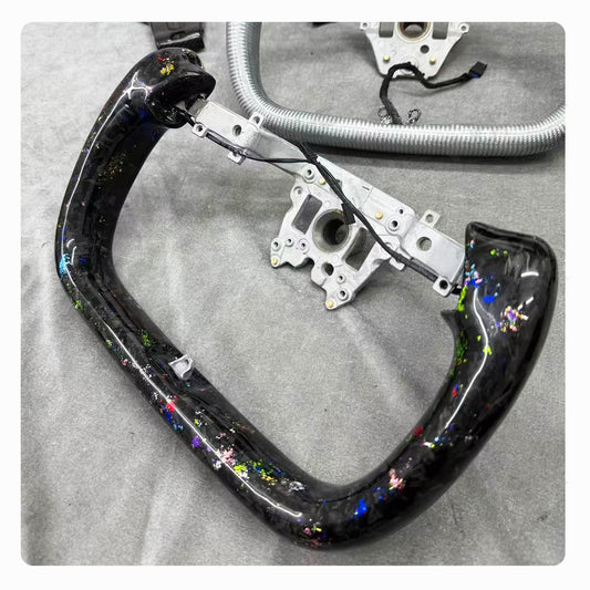 Tesla Yoke Steering Wheel Golden Leaf Carbon Fiber Details