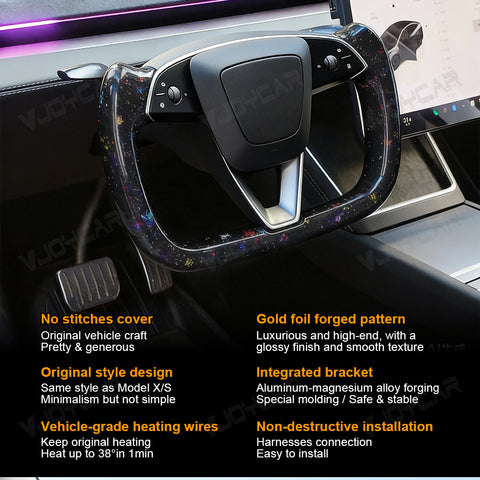 2026 New for Tesla Model 3 Highland Model Y Juniper Colorful Forged Carbon Fiber Yoke Steering Wheel Handle With Heating