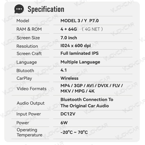 For Tesla Model 3 Model Y Rear Seat Entertainment Display Screen 7inch 4G 64G Qualcomm Chipset