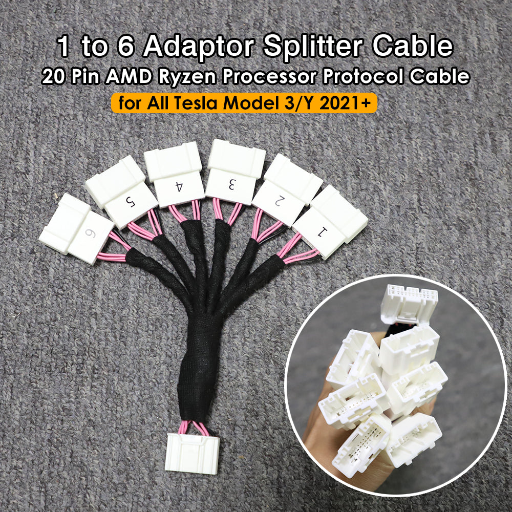 OBD AMD CAN Cable Socket 1 to 6 Splitter Plug Adapter Right Front Door A-pillar Trim Under Rear Conditioner For Tesla Model 3 Model Y