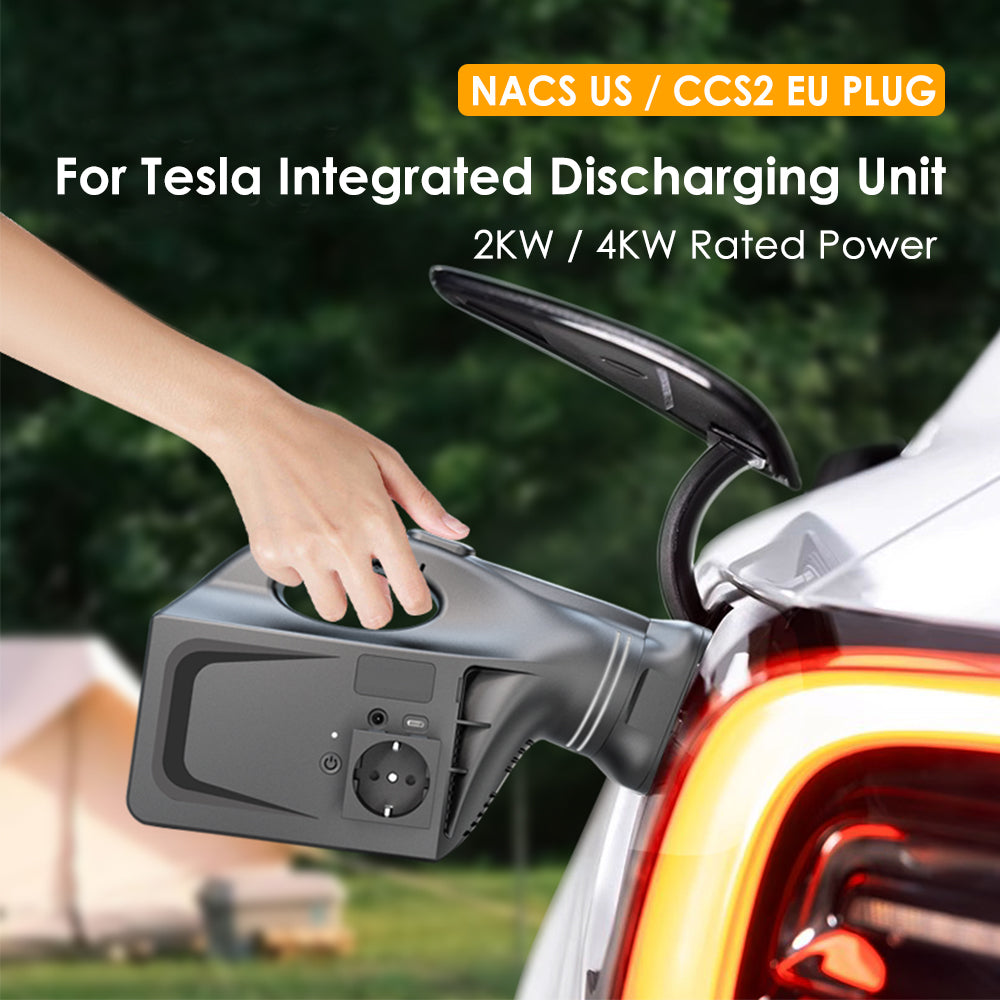 Small All in One V2L for Tesla EV Discharger Machine 2KW 4KW NACS CCS2 Portable EV Power Outlet with EU/UK/US Standard Socket