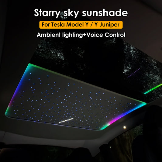 for Tesla Model Y Model Y Juniper YL Auto Electric Starry Sunshade Roof LED Ambient Light 3pcs Meteor Voice Control