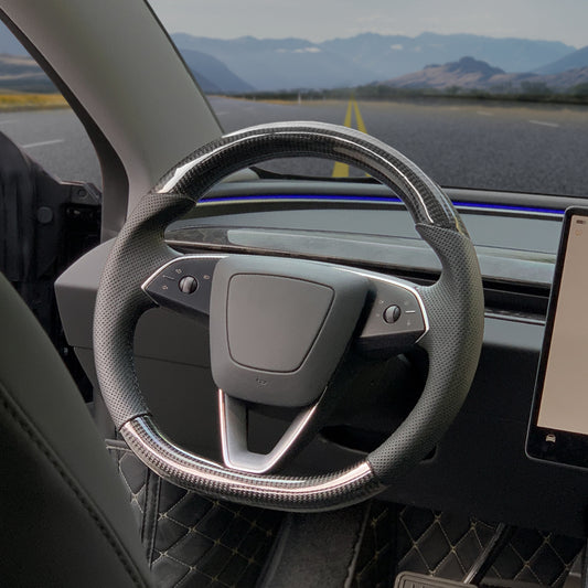 for Tesla Model 3 Highland Round Carbon Fiber Steering Wheel Handle