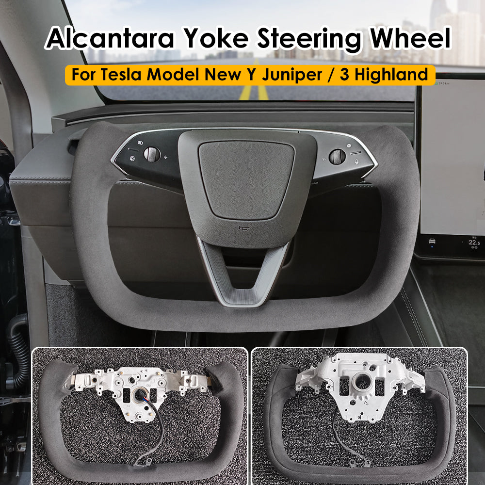 New 2026 Tesla Model Y Juniper Yoke Steering Wheel Custom Italy Alcantara 350mm Retrofit Replacement 2025 2026