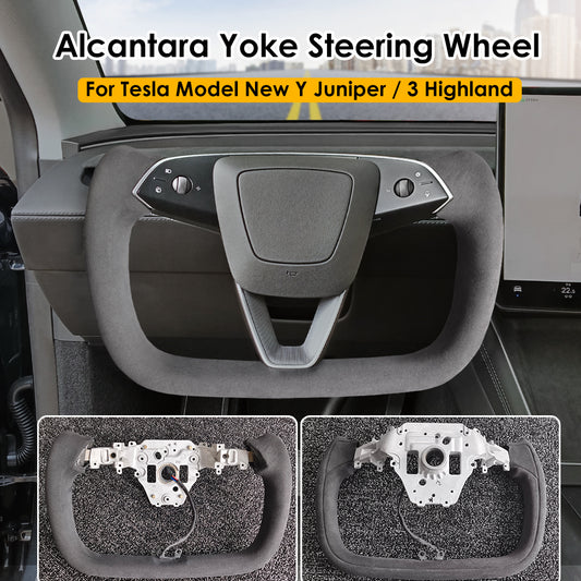 New 2026 Tesla Model Y Juniper Yoke Steering Wheel Custom Italy Alcantara 350mm Retrofit Replacement 2025 2026