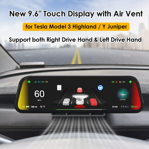 for Tesla Model Y Juniper Model 3 Highland 9.6 inches Dashboard Display Smart Blind Spot Reminder OTA Upgrade Battery Warm-up Pulse Headlights AP Assistance