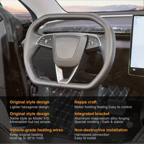 New Tesla Model Y Juniper Cybertruck Hexagon Yoke Steering Wheel Handle With Heating for Tesla Model 3 Highland 2025+
