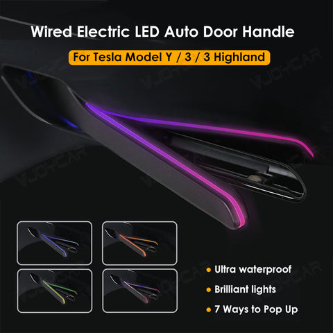 Newest LED Electric Door Handle for Tesla Model Y Juniper 3 Highland Auto Present Pop Up Colorful Ambient Lights Adjustable Automatic Retrofit Modification Kits